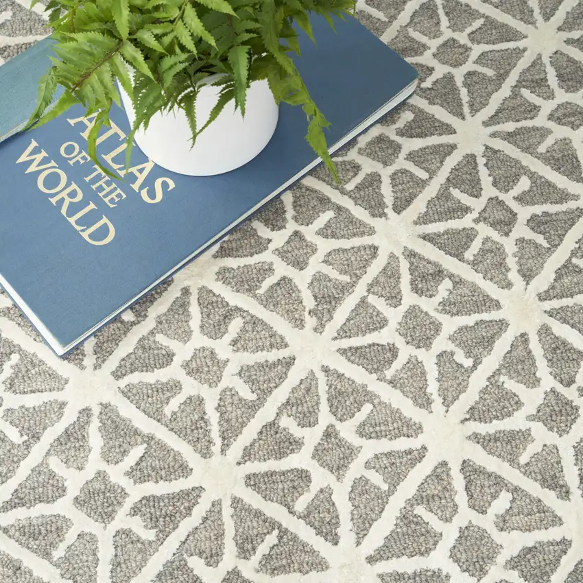 Gray and Ivory Geometric Hand Tufted Area Rug Photo 8