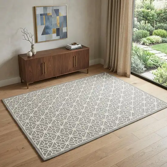 Gray and Ivory Geometric Hand Tufted Area Rug Photo 1