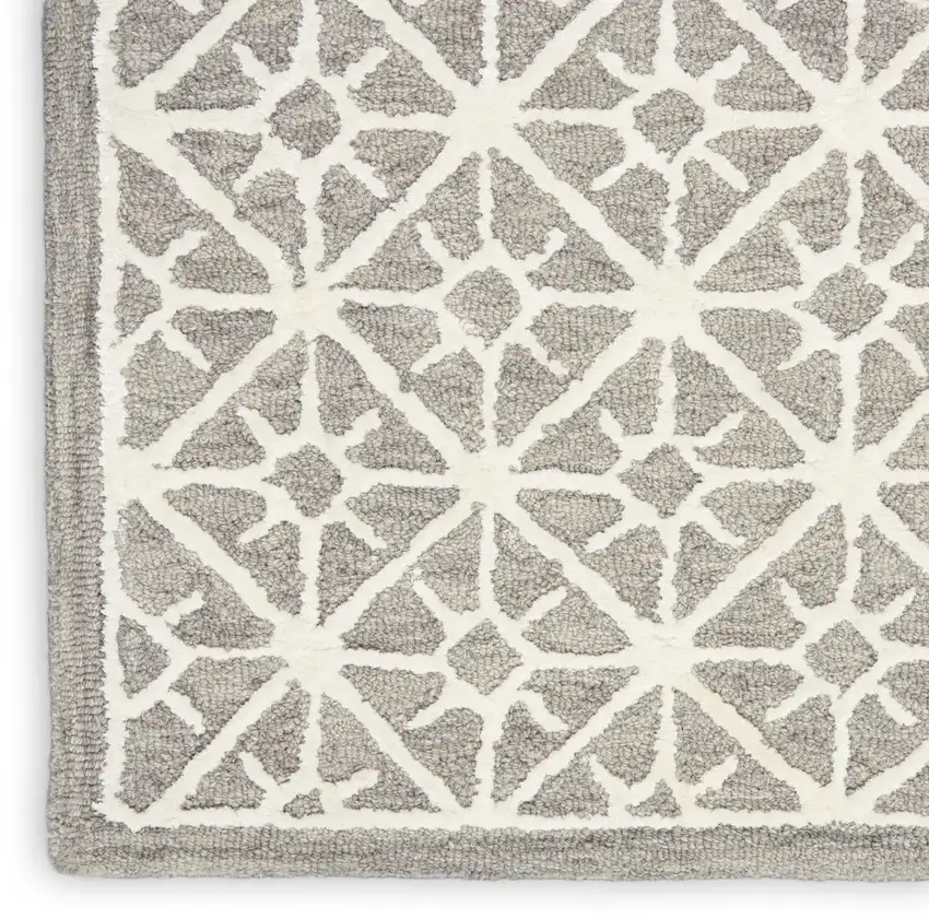 Gray and Ivory Geometric Hand Tufted Area Rug Photo 9