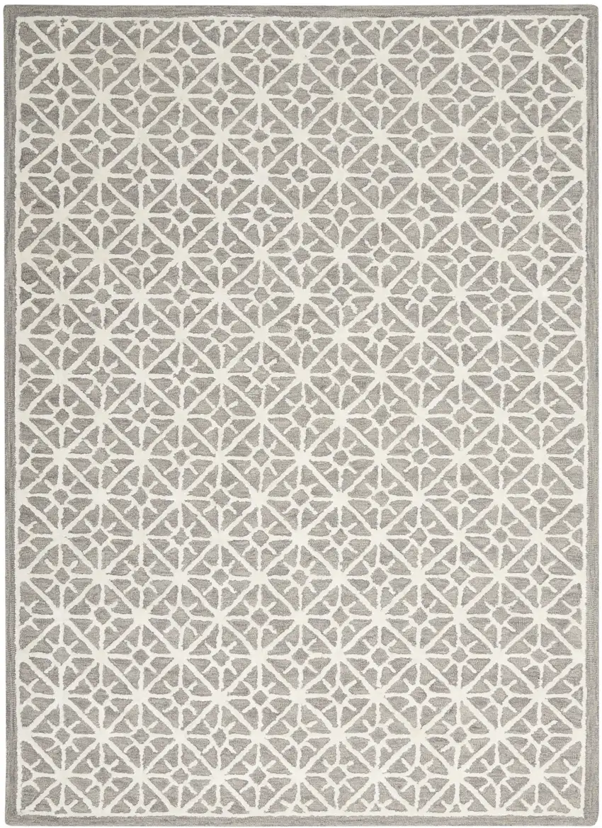Gray and Ivory Geometric Hand Tufted Area Rug Photo 1