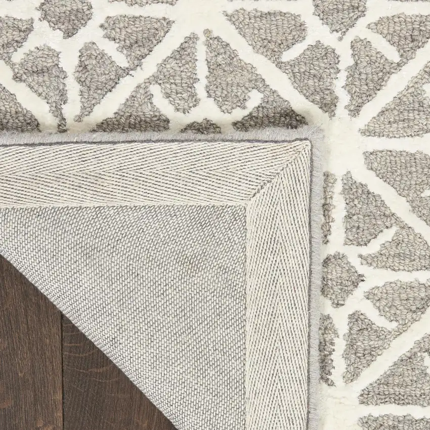 5' X 7' Gray and Ivory Geometric Hand Tufted Area Rug Photo 8