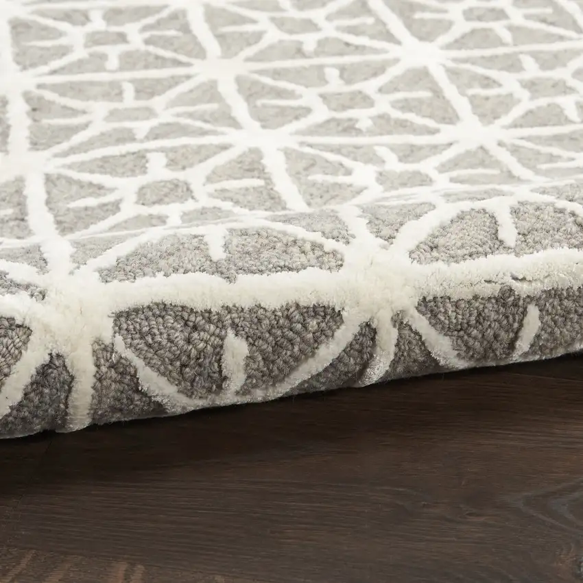 5' X 7' Gray and Ivory Geometric Hand Tufted Area Rug Photo 8