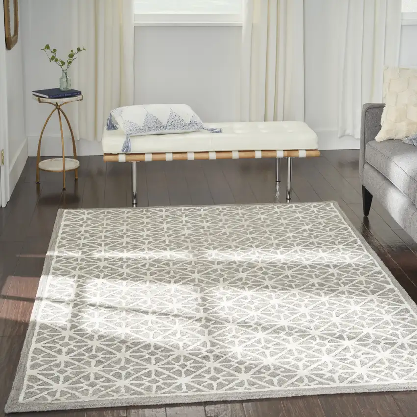 5' X 7' Gray and Ivory Geometric Hand Tufted Area Rug Photo 5