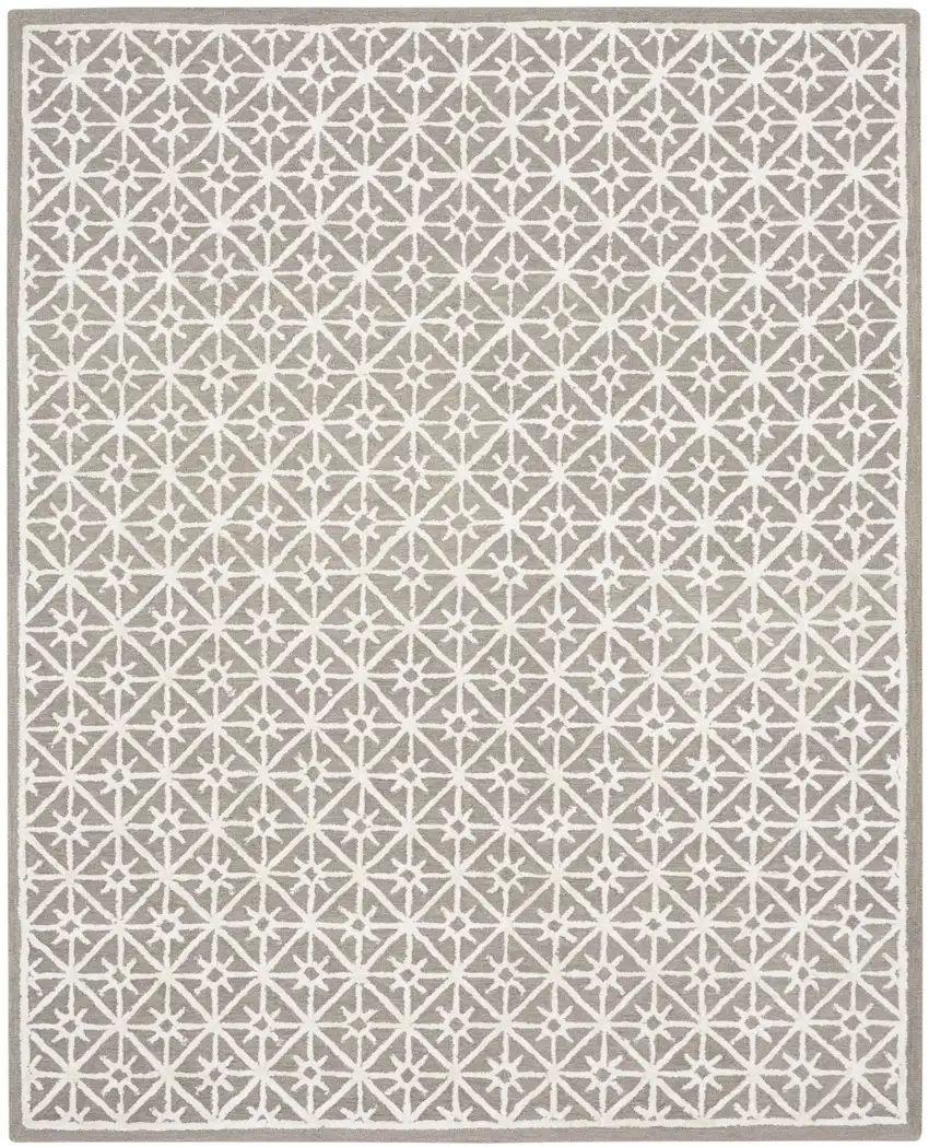 Gray and Ivory Geometric Hand Tufted Area Rug Photo 1