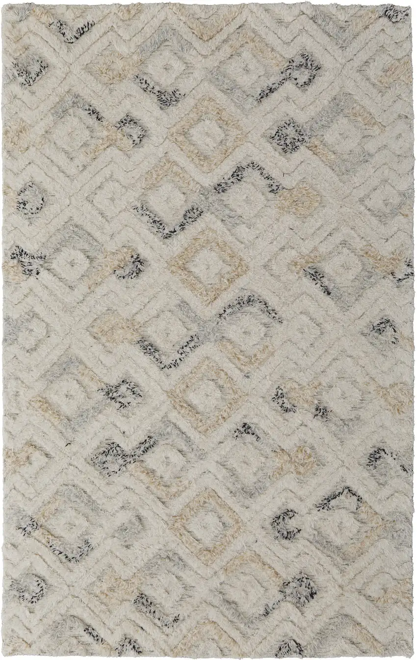 Gray and Ivory Geometric Hand Tufted Area Rug Photo 2