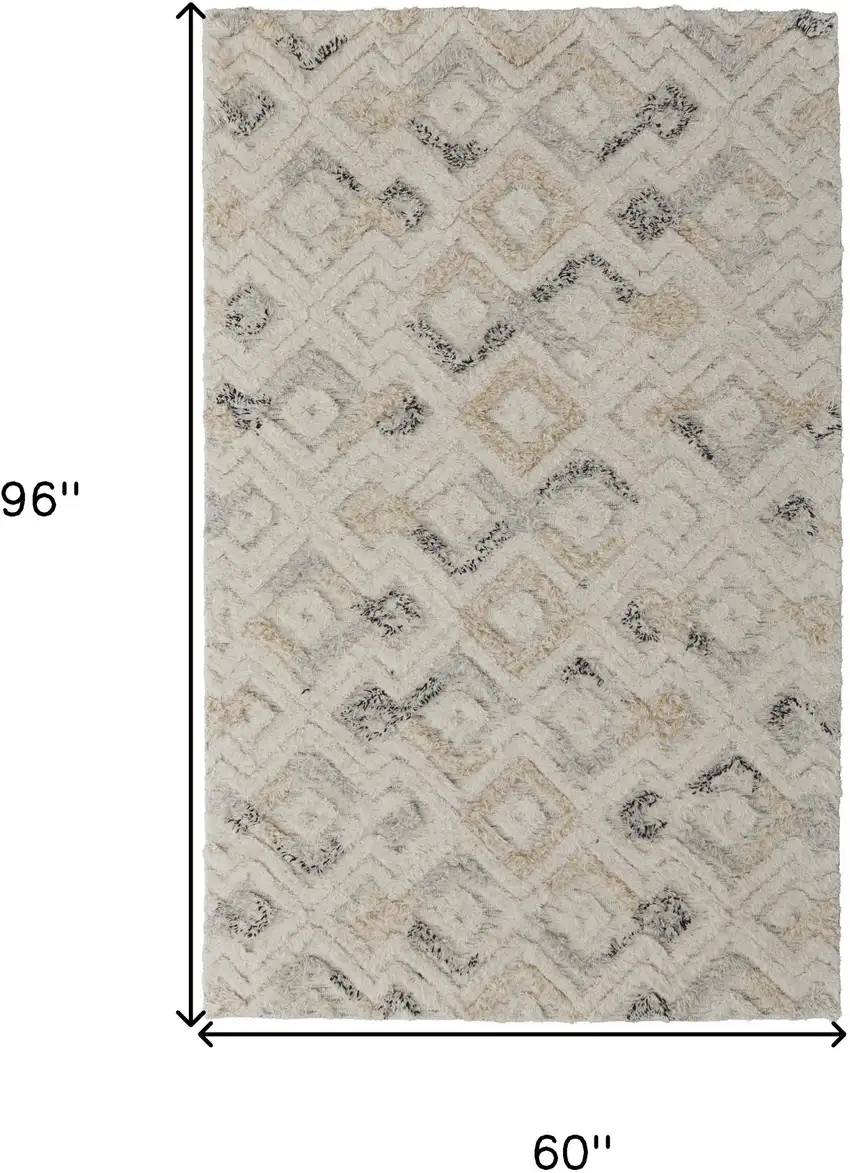 Gray and Ivory Geometric Hand Tufted Area Rug Photo 3