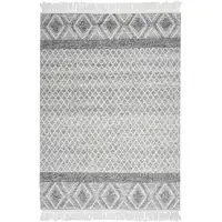 Photo of Gray and Ivory Geometric Hand Woven Area Rug With Fringe