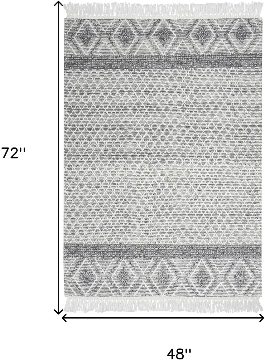 Gray and Ivory Geometric Hand Woven Area Rug With Fringe Photo 10