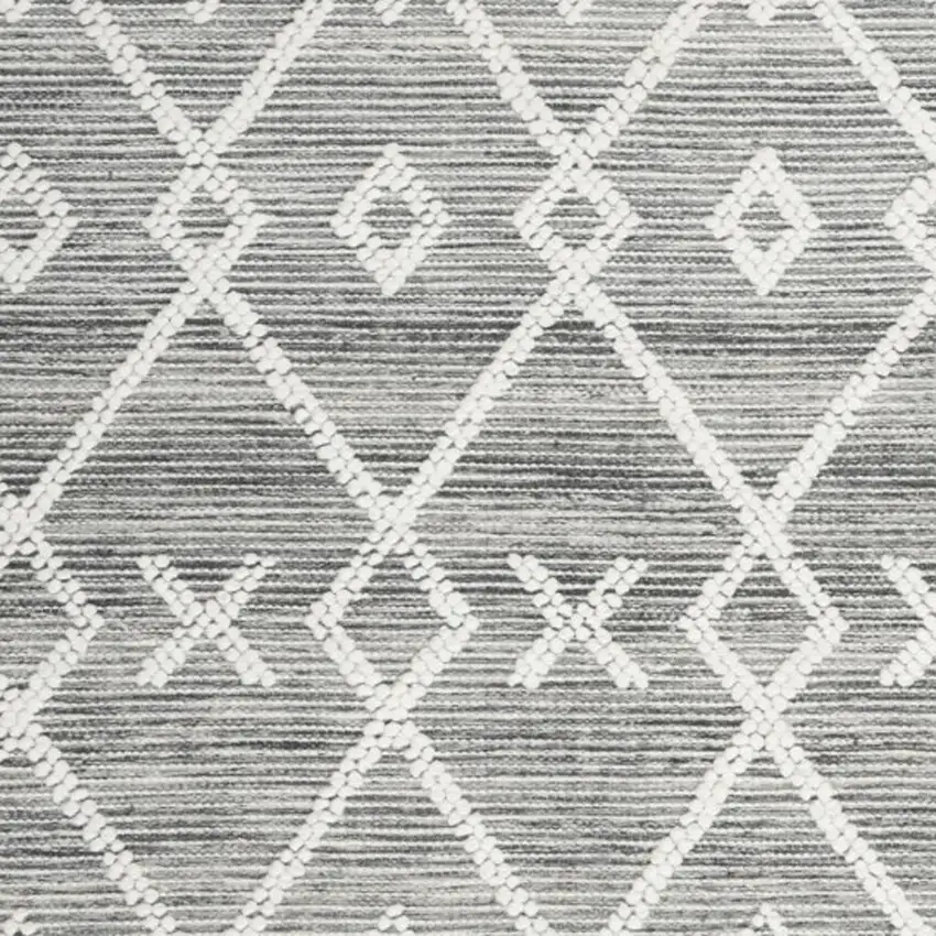Gray and Ivory Geometric Hand Woven Area Rug With Fringe Photo 3