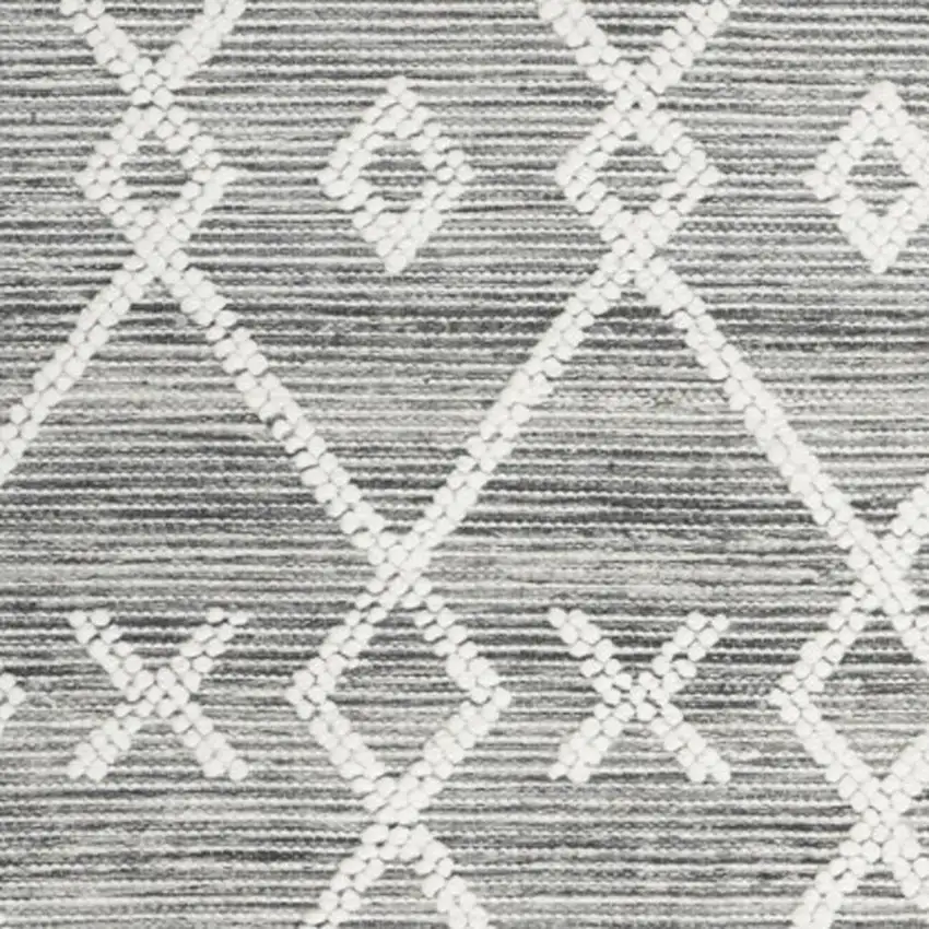 Gray and Ivory Geometric Hand Woven Area Rug With Fringe Photo 1