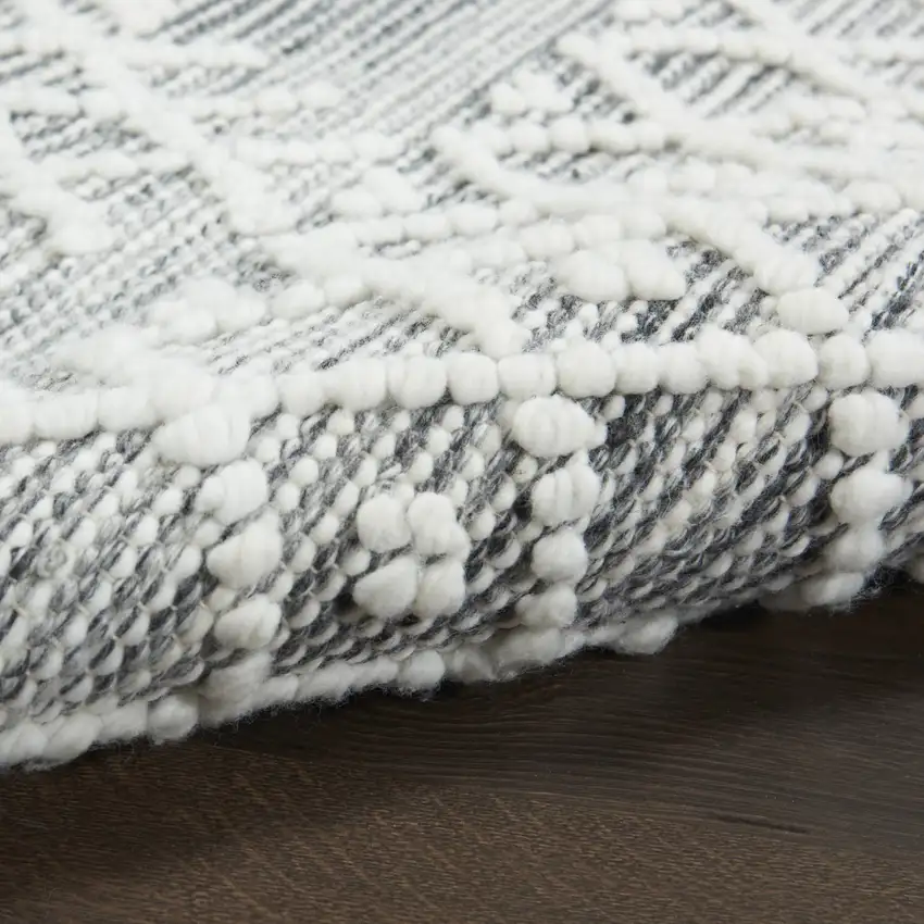Gray and Ivory Geometric Hand Woven Area Rug With Fringe Photo 7