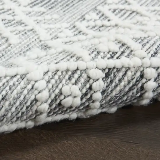 Gray and Ivory Geometric Hand Woven Area Rug With Fringe Photo 9
