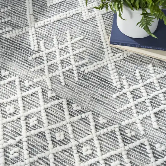 Gray and Ivory Geometric Hand Woven Area Rug With Fringe Photo 8
