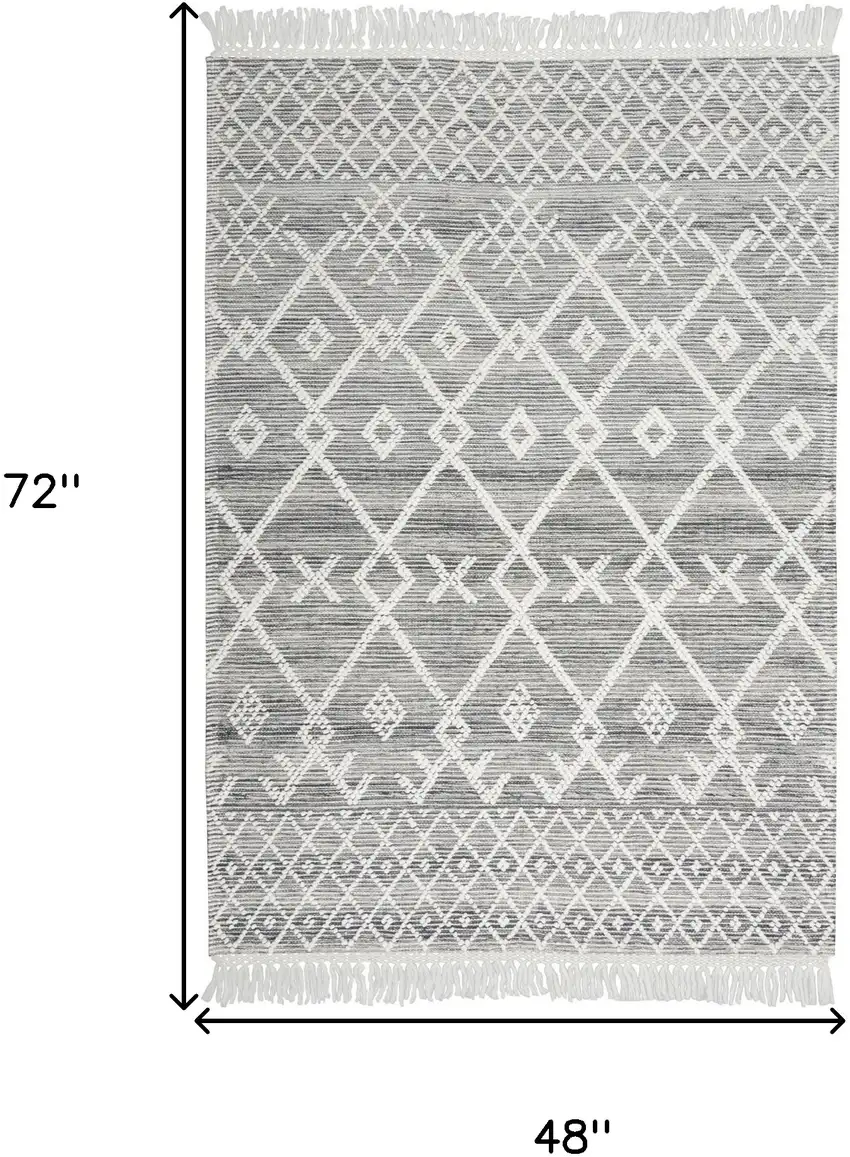 Gray and Ivory Geometric Hand Woven Area Rug With Fringe Photo 8