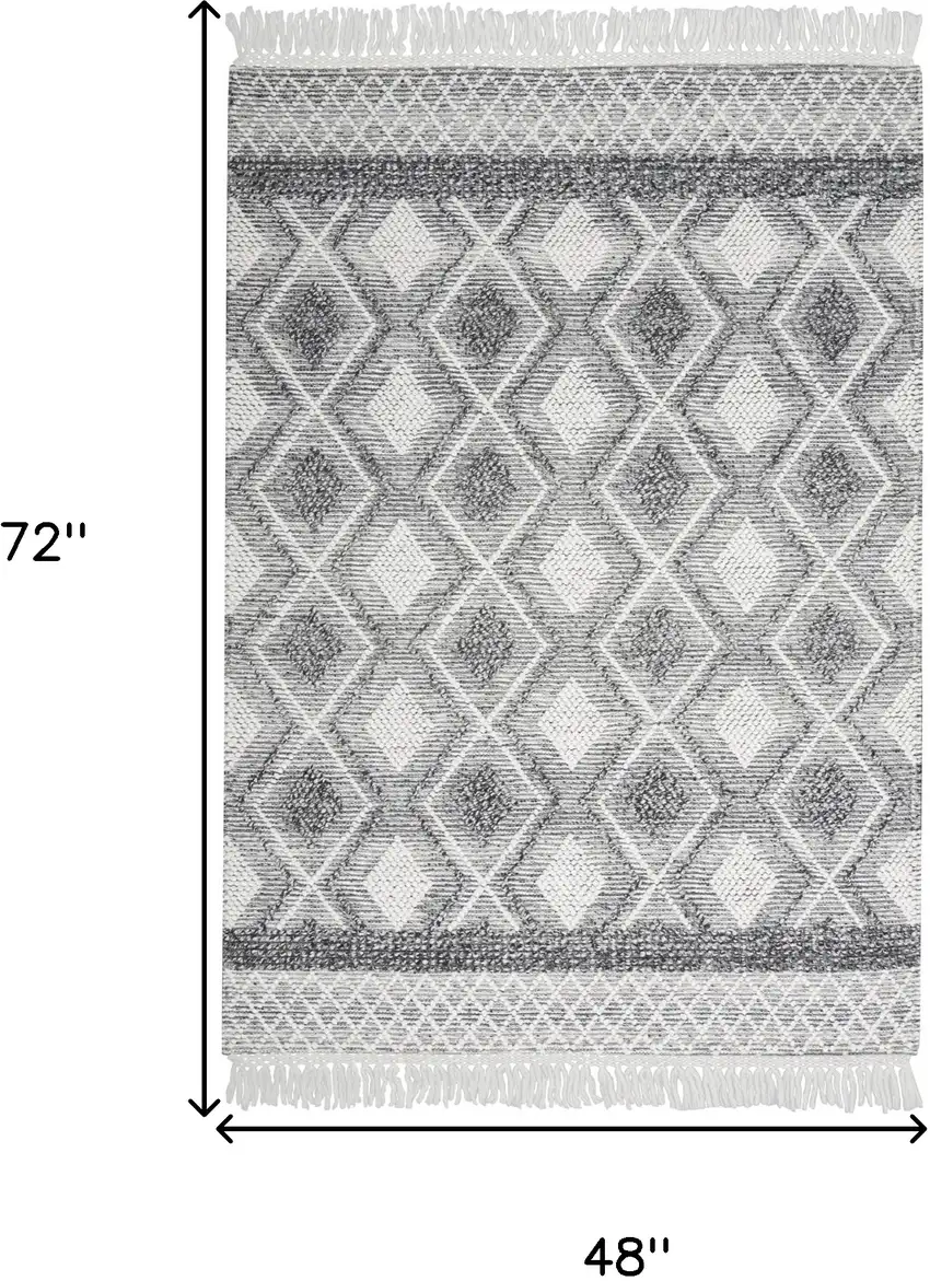 Gray and Ivory Geometric Hand Woven Area Rug With Fringe Photo 10
