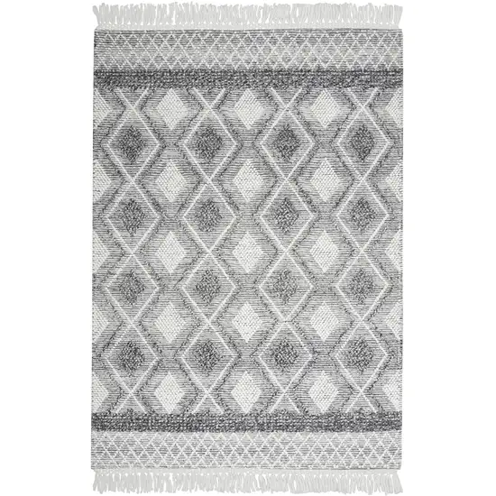 Gray and Ivory Geometric Hand Woven Area Rug With Fringe Photo 2