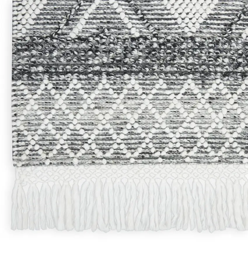 Gray and Ivory Geometric Hand Woven Area Rug With Fringe Photo 9