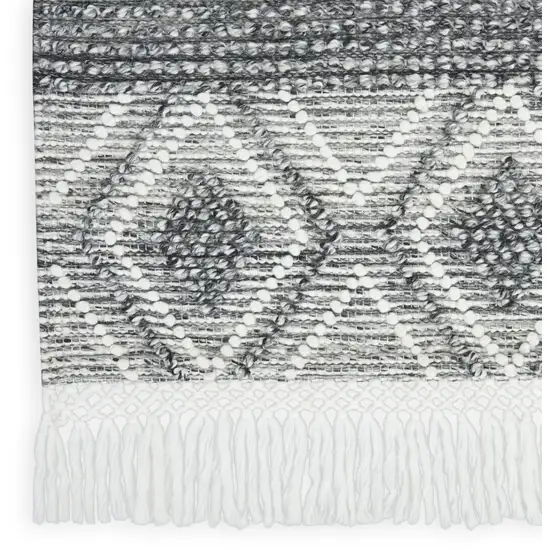Gray and Ivory Geometric Hand Woven Area Rug With Fringe Photo 9
