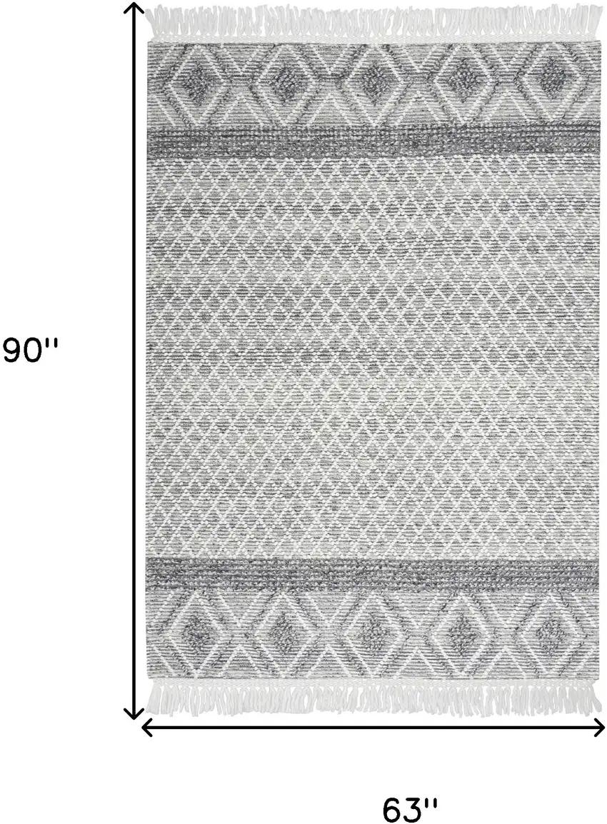 Gray and Ivory Geometric Hand Woven Area Rug With Fringe Photo 10
