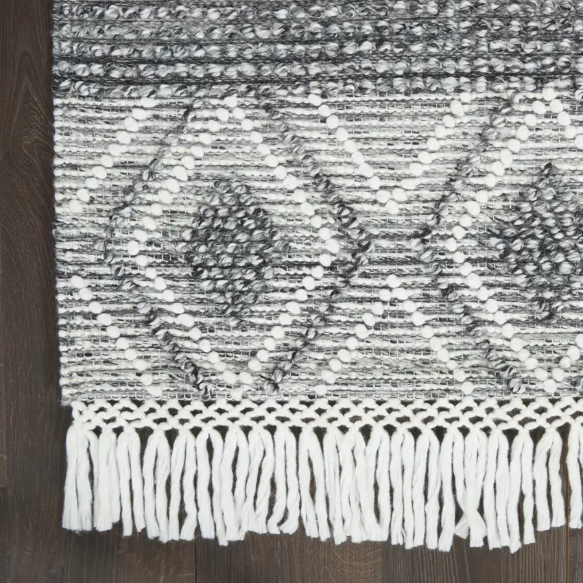 Gray and Ivory Geometric Hand Woven Area Rug With Fringe Photo 3