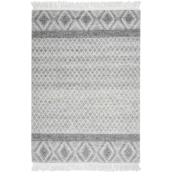 Gray and Ivory Geometric Hand Woven Area Rug With Fringe Photo 6