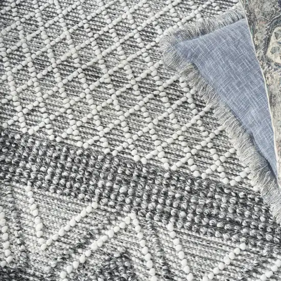 Gray and Ivory Geometric Hand Woven Area Rug With Fringe Photo 8