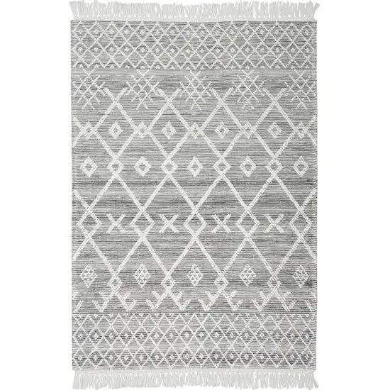 Gray and Ivory Geometric Hand Woven Area Rug With Fringe Photo 3