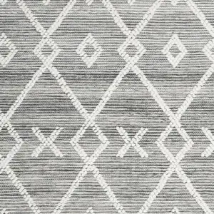 Photo of Gray and Ivory Geometric Hand Woven Area Rug With Fringe