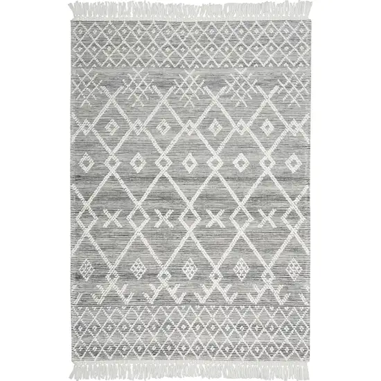 Gray and Ivory Geometric Hand Woven Area Rug With Fringe Photo 4