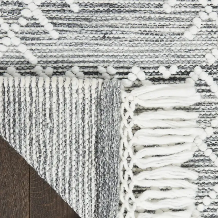 Gray and Ivory Geometric Hand Woven Area Rug With Fringe Photo 8
