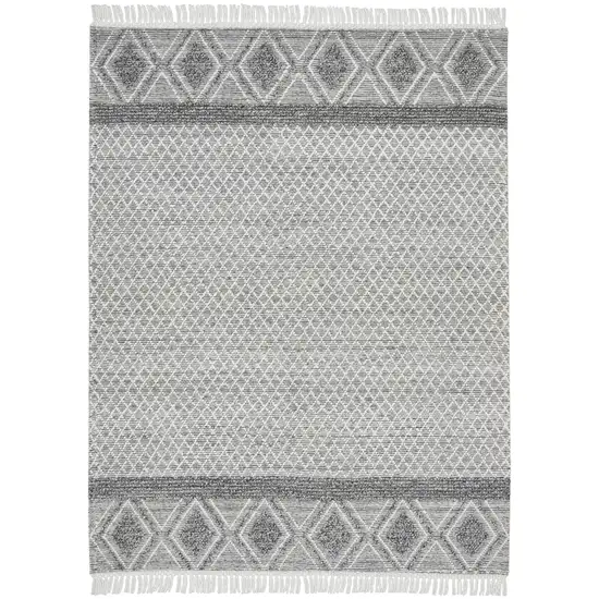 Gray and Ivory Geometric Hand Woven Area Rug With Fringe Photo 9