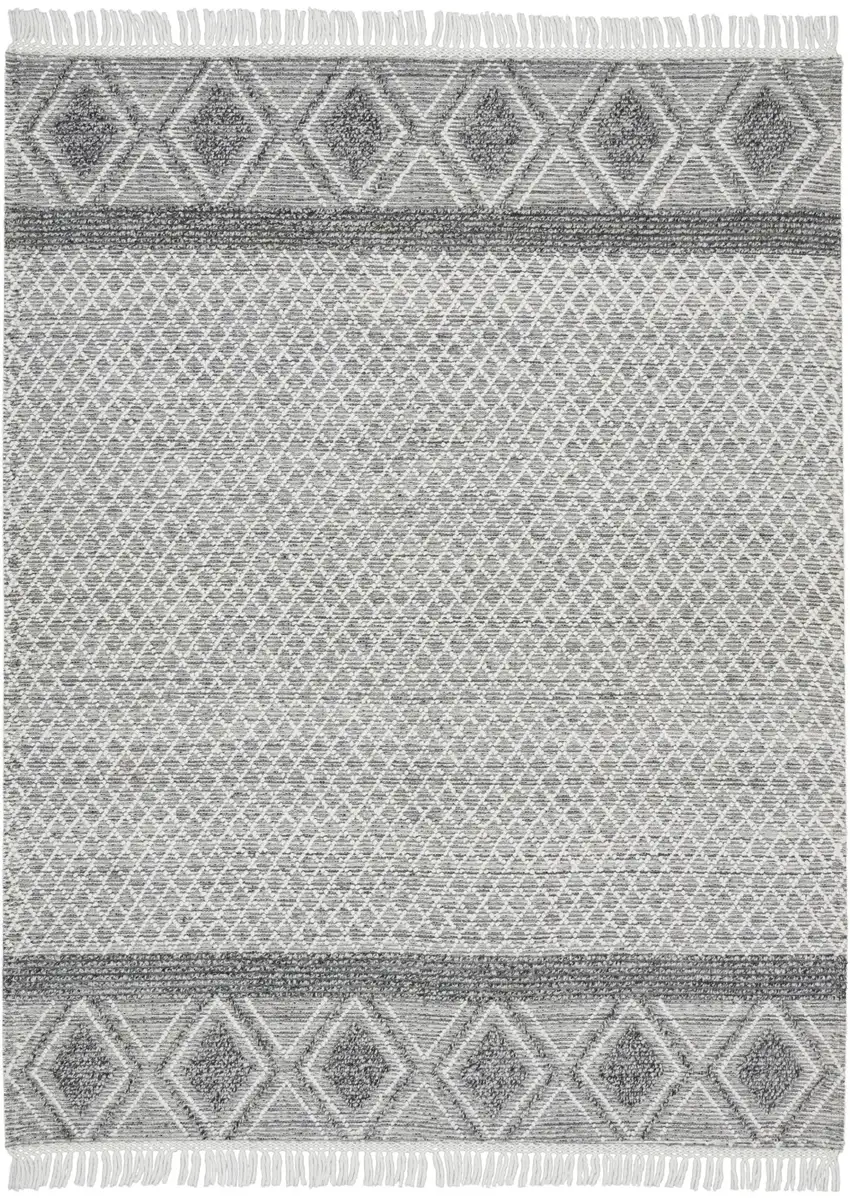 Gray and Ivory Geometric Hand Woven Area Rug With Fringe Photo 9