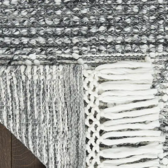 Gray and Ivory Geometric Hand Woven Area Rug With Fringe Photo 8