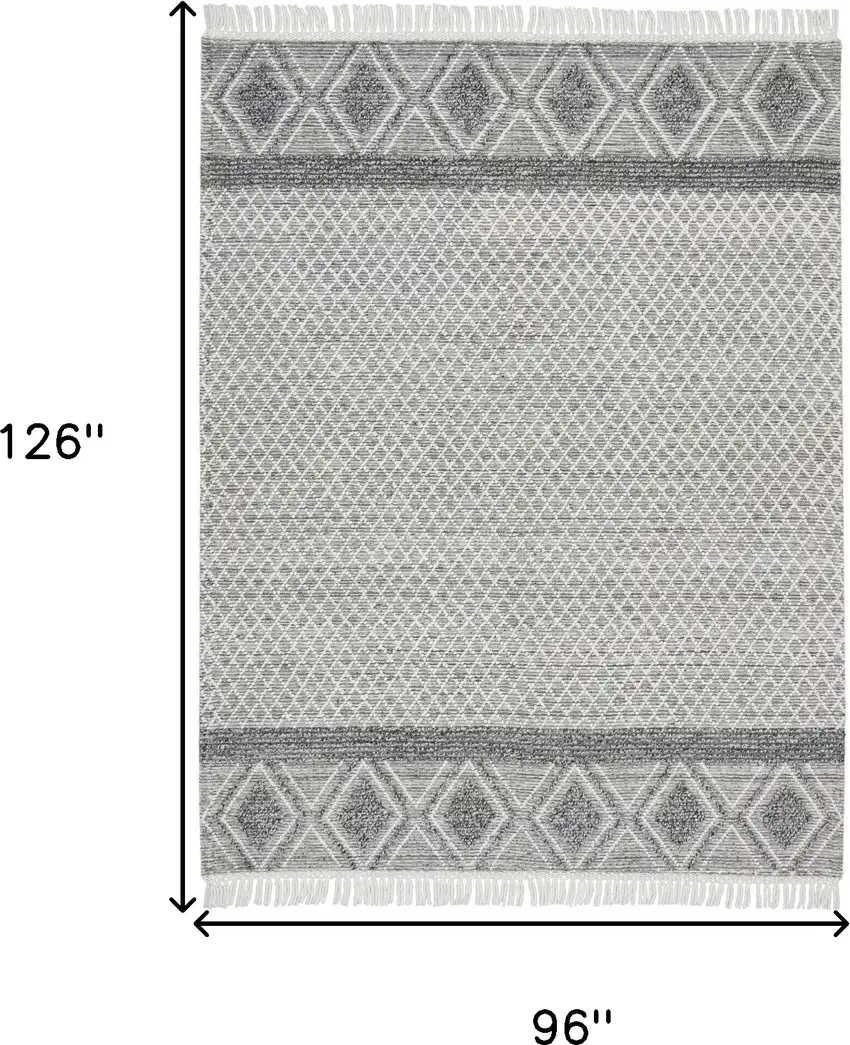 Gray and Ivory Geometric Hand Woven Area Rug With Fringe Photo 3
