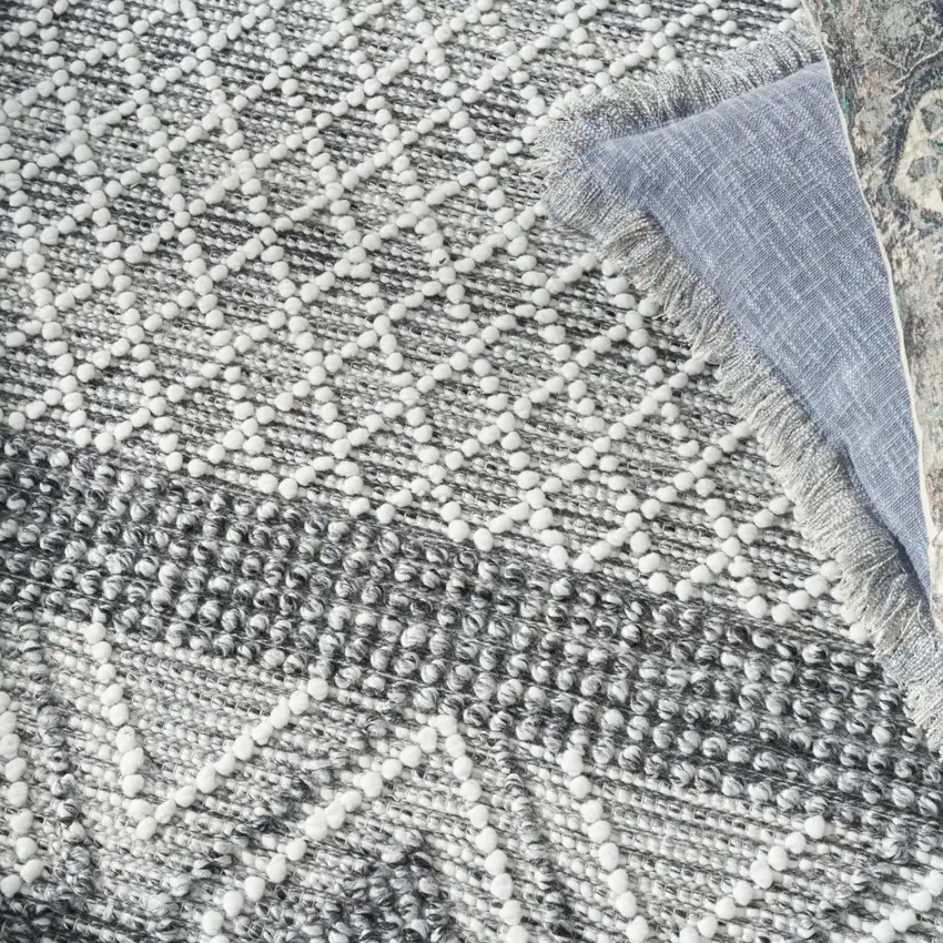 Gray and Ivory Geometric Hand Woven Area Rug With Fringe Photo 8