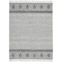 Photo of Gray and Ivory Geometric Hand Woven Area Rug With Fringe