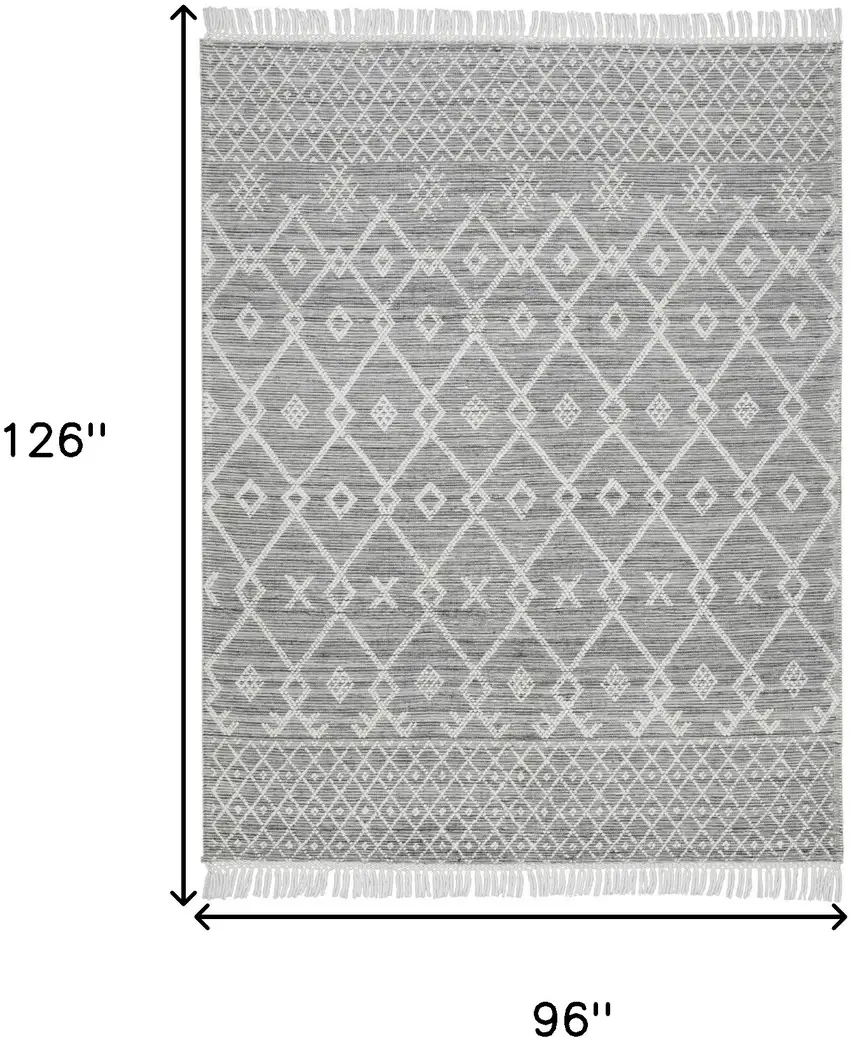 Gray and Ivory Geometric Hand Woven Area Rug With Fringe Photo 9
