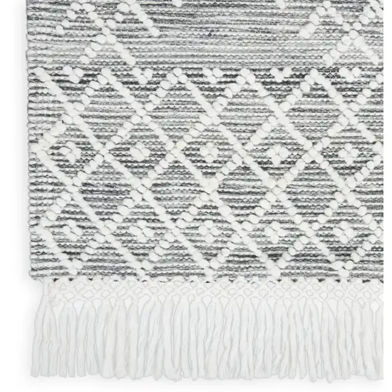 Gray and Ivory Geometric Hand Woven Area Rug With Fringe Photo 9