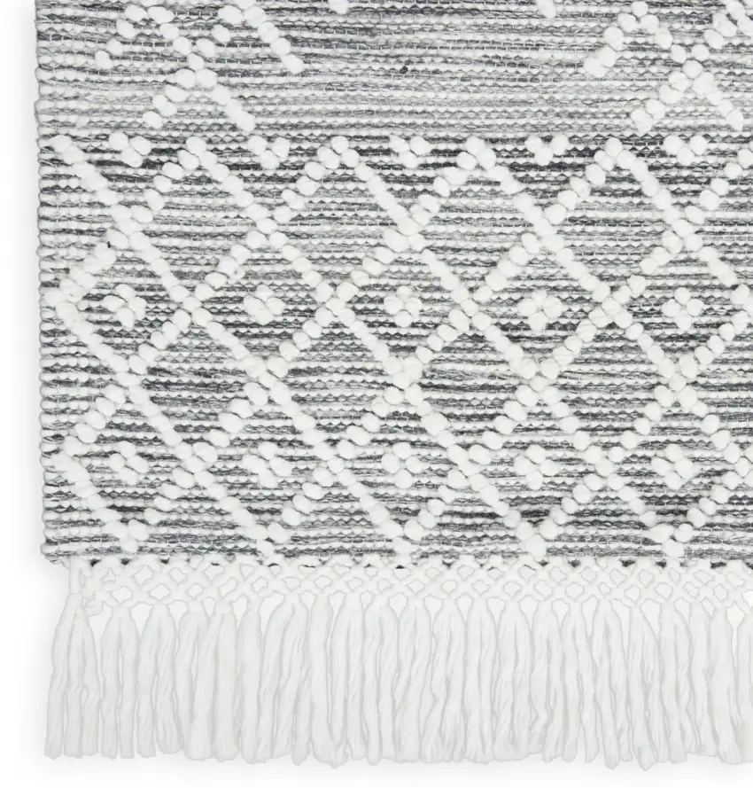 Gray and Ivory Geometric Hand Woven Area Rug With Fringe Photo 9