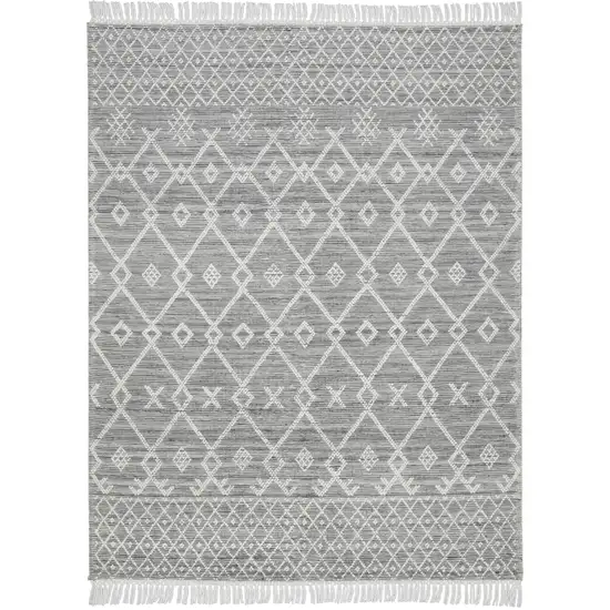 Gray and Ivory Geometric Hand Woven Area Rug With Fringe Photo 2