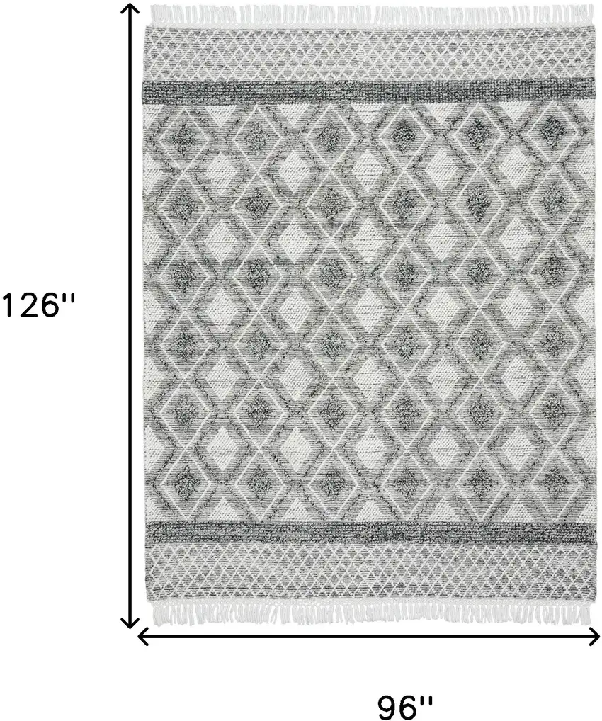 Gray and Ivory Geometric Hand Woven Area Rug With Fringe Photo 10