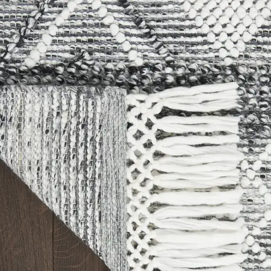 Gray and Ivory Geometric Hand Woven Area Rug With Fringe Photo 8