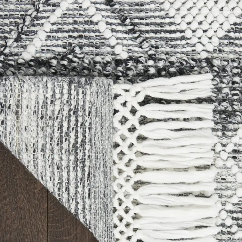 Gray and Ivory Geometric Hand Woven Area Rug With Fringe Photo 8