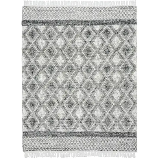 Gray and Ivory Geometric Hand Woven Area Rug With Fringe Photo 2