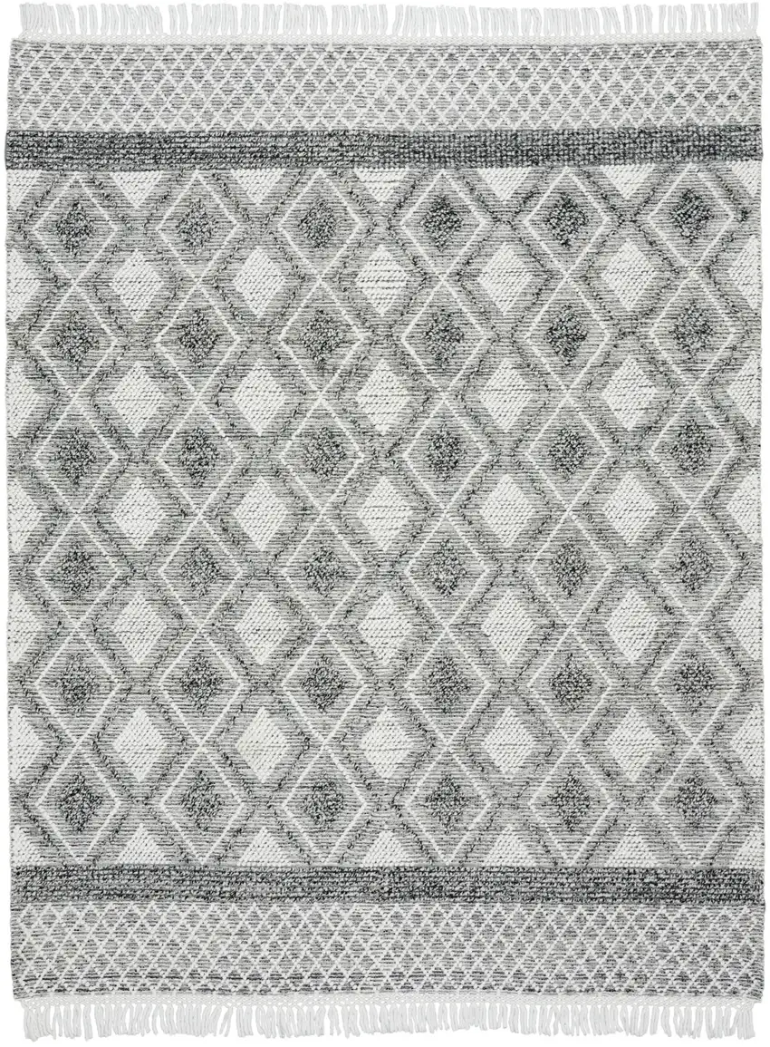 Gray and Ivory Geometric Hand Woven Area Rug With Fringe Photo 2