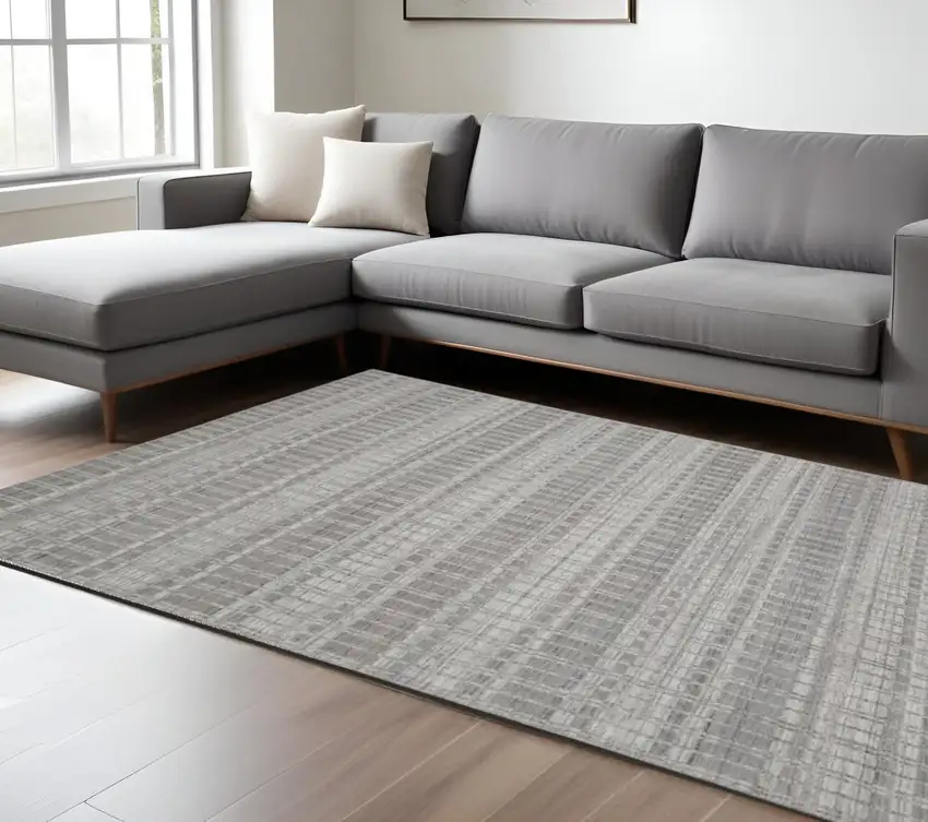 Gray and Ivory Geometric Hand Woven Area Rug Photo 1