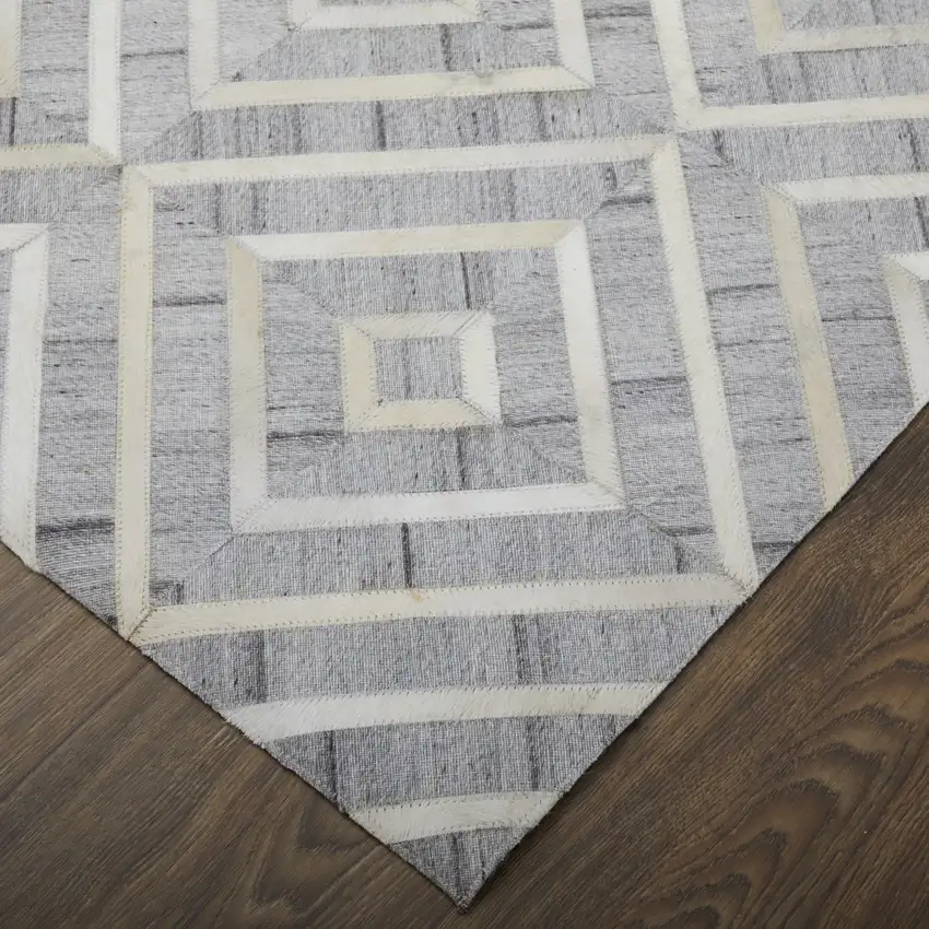 Gray and Ivory Geometric Hand Woven Area Rug Photo 9