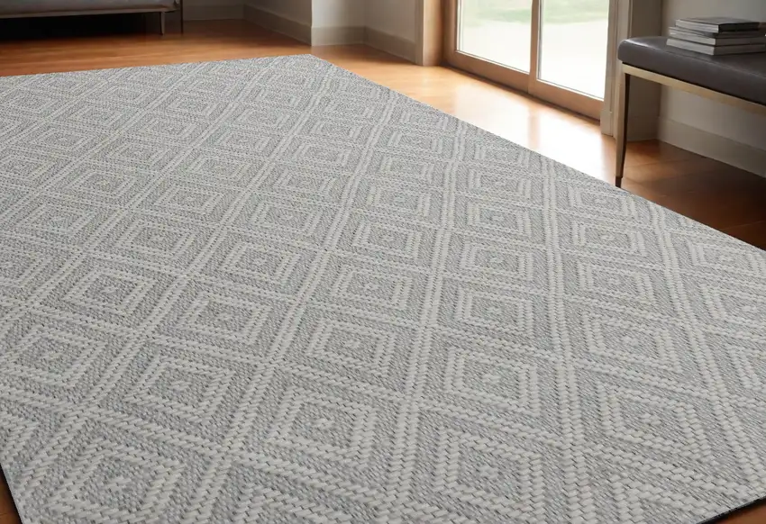 Gray and Ivory Geometric Hand Woven Non Skid Area Rug Photo 1
