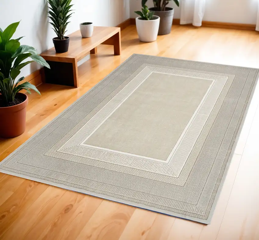 Gray and Ivory Geometric Non Skid Area Rug Photo 1
