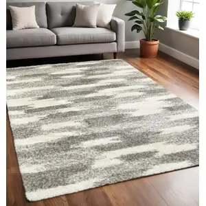 Photo of Gray and Ivory Geometric Pattern Area Rug